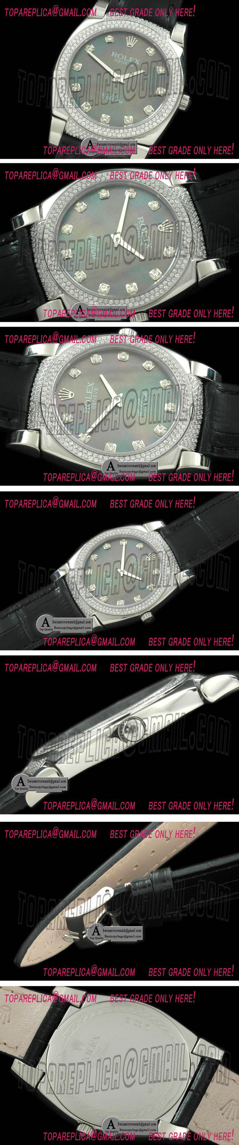 Rolex Ladies Cellini SS/Leather/Diamond MultiTone Diamond Swiss Quartz Replica Watches