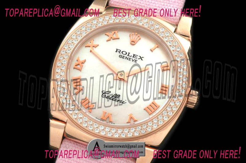 Rolex Ladies Cellini Rose Gold/Leather/Diamond White Swiss Quartz