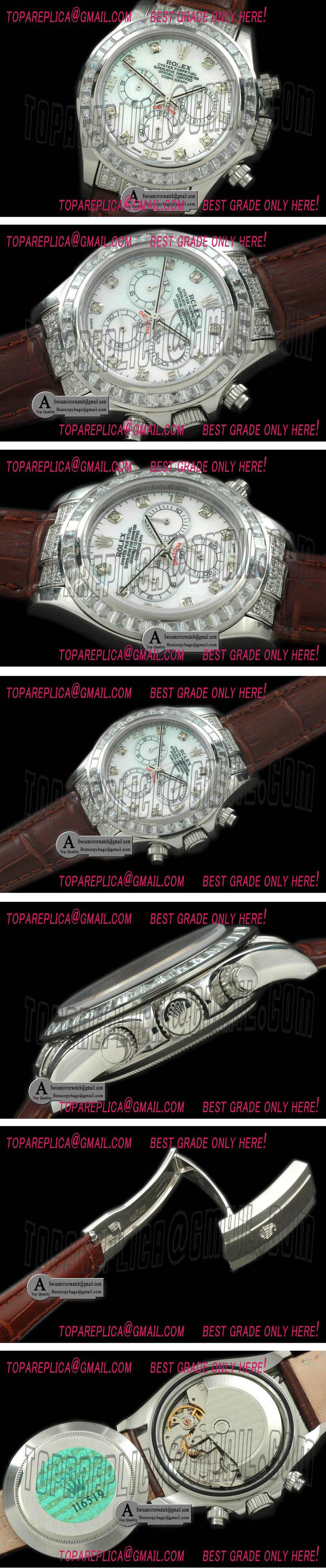 Rolex Daytona SS/LE/Square Cut Bezel MOP White A-7750 Secs @ 6 Replica Watches