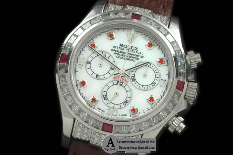 Rolex Daytona SS/Leather/Square Cut Bezel MOP White A-7750 Secs @ 6 Replica Watches