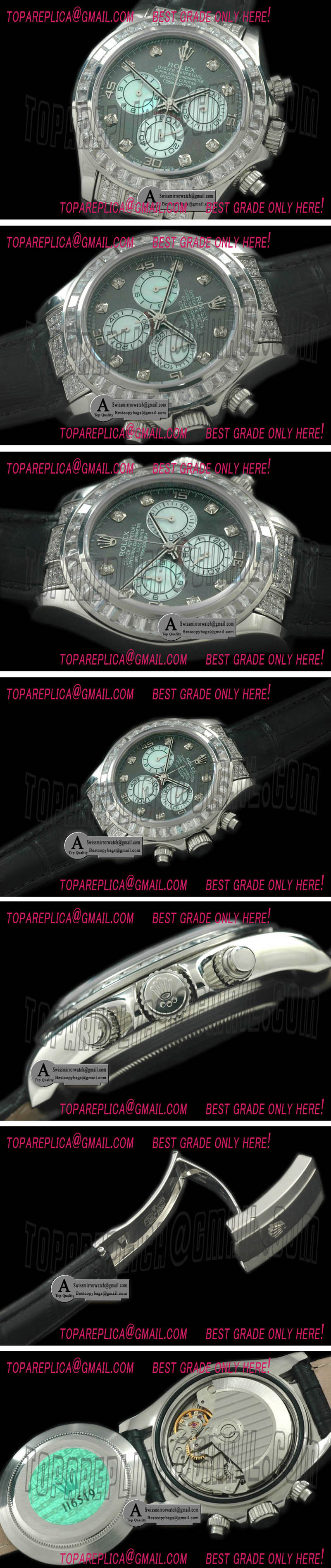 Rolex SS/Leather/Square Cut Bezel Grey A-7750 Secs @ 6 Replica Watches