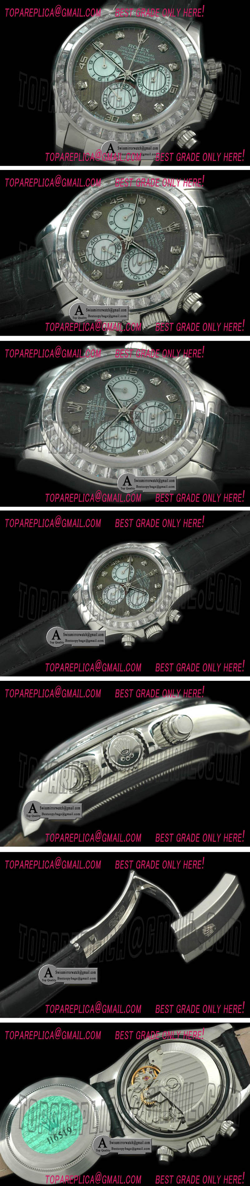 Rolex SS/Leather/Square Cut Bezel Grey A-7750 Secs @ 6 Replica Watches