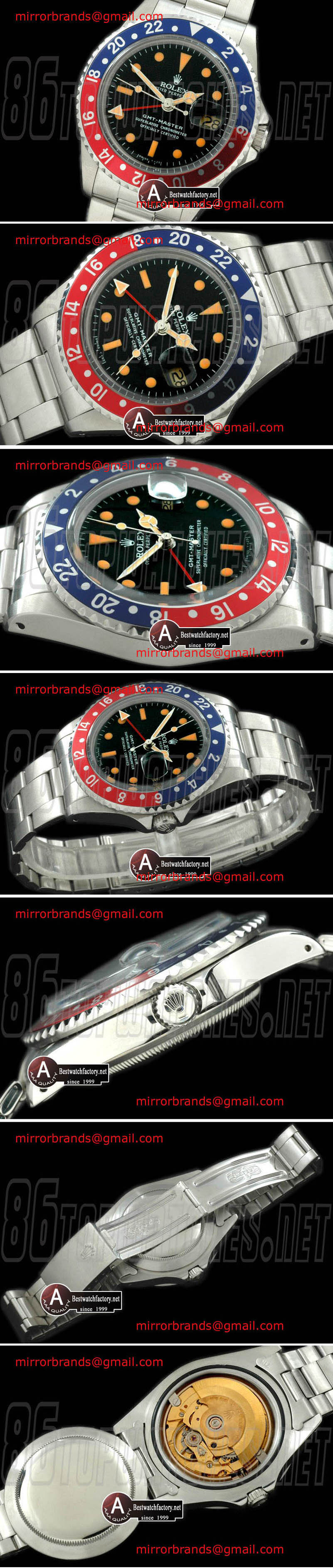 Luxury Rolex Vintage-GMT 1675 SS/OysF Blue/Red A2836