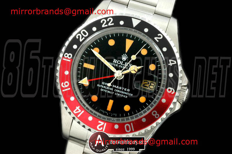 Luxury Rolex Vintage-GMT 1675 SS/OysF Black/Red A2836