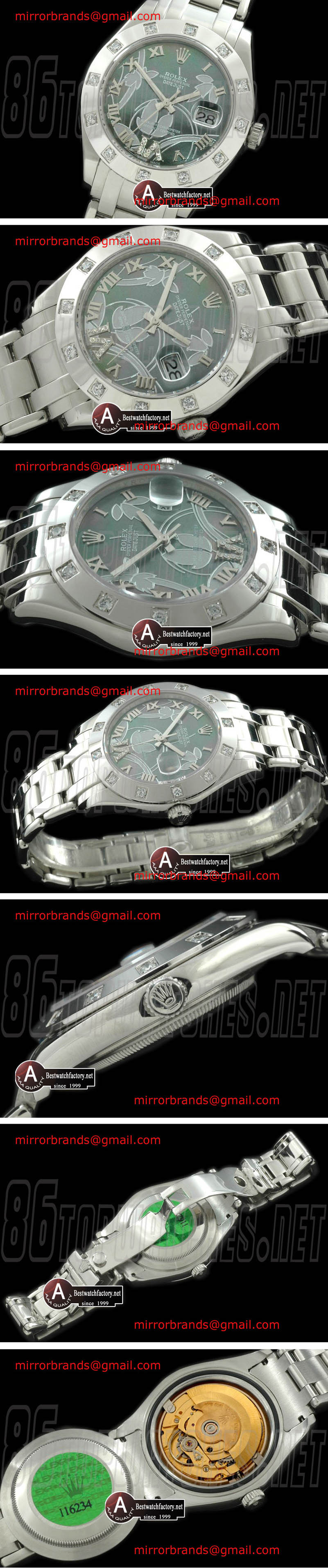 Luxury Rolex Masterpiece - Mid 2011 Flora 12-Diamond SS M-Green Swiss Eta 2836-2