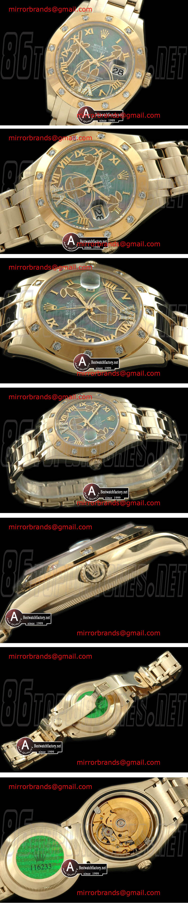 Luxury Rolex Masterpiece - Mid 2011 Flora 12-Diamond Yellow Gold M-Green Swiss Eta 2836-2