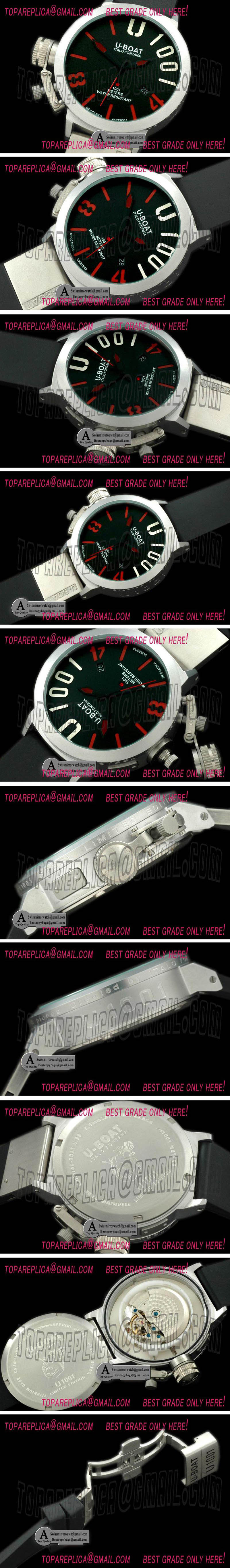 U-Boat Classico U1001 SS/Rubber Black/Red Asian 2813 21J Replica Watches