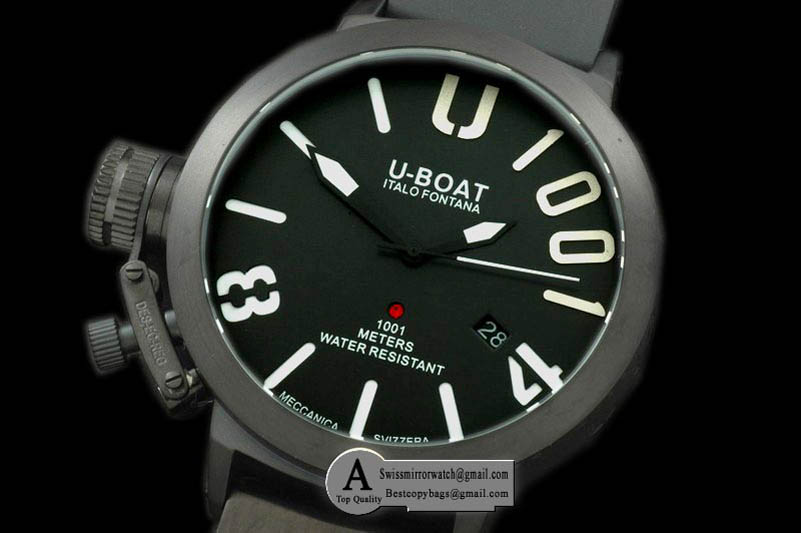 U-Boat Classico U1001 PVD/Rubber Black/White Asian 2813 21J Replica Watches