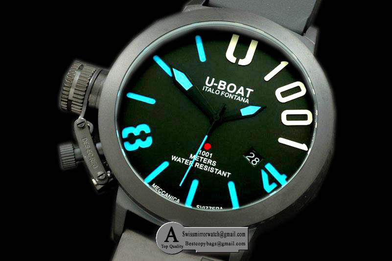 U-Boat Classico U1001 PVD/Rubber Black/Blue Asian 2813 21J Replica Watches