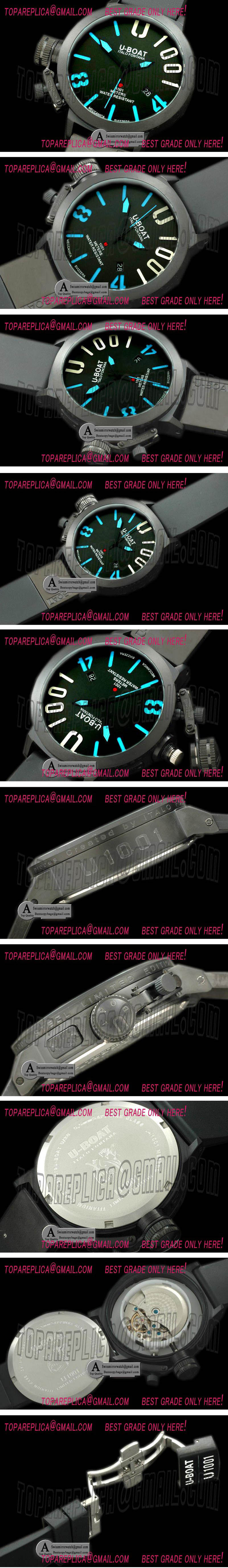 U-Boat Classico U1001 PVD/Rubber Black/Blue Asian 2813 21J Replica Watches