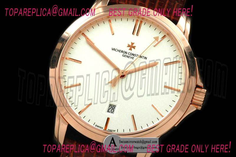Vacheron Constantin Matte Automatic Rose Gold/Leather White Swiss Eta 2824 Replica Watches