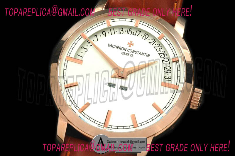 Vacheron Constantin Malte Retrogating Date/Calendar Rose Gold/Leather White Asian 2813 Replica Watches