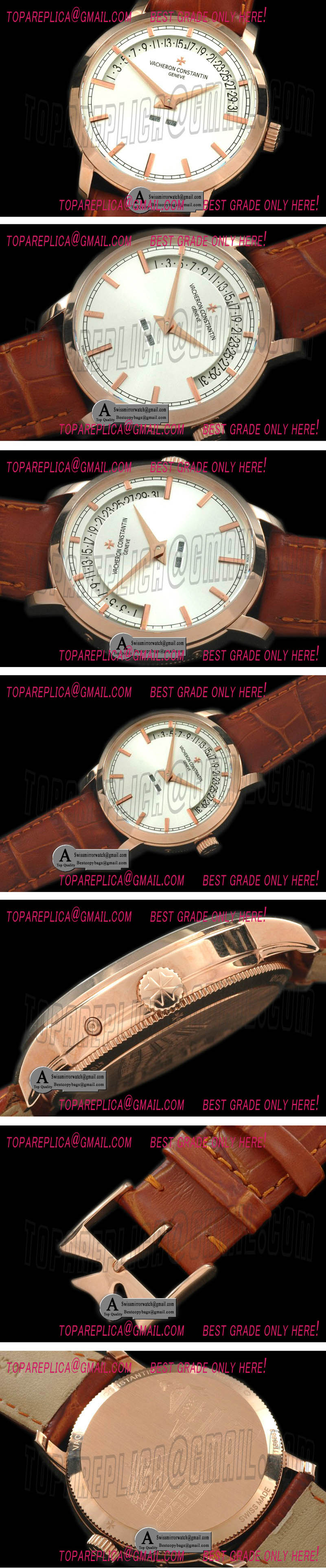 Vacheron Constantin Malte Retrogating Date/Calendar Rose Gold/Leather White Asian 2813 Replica Watches