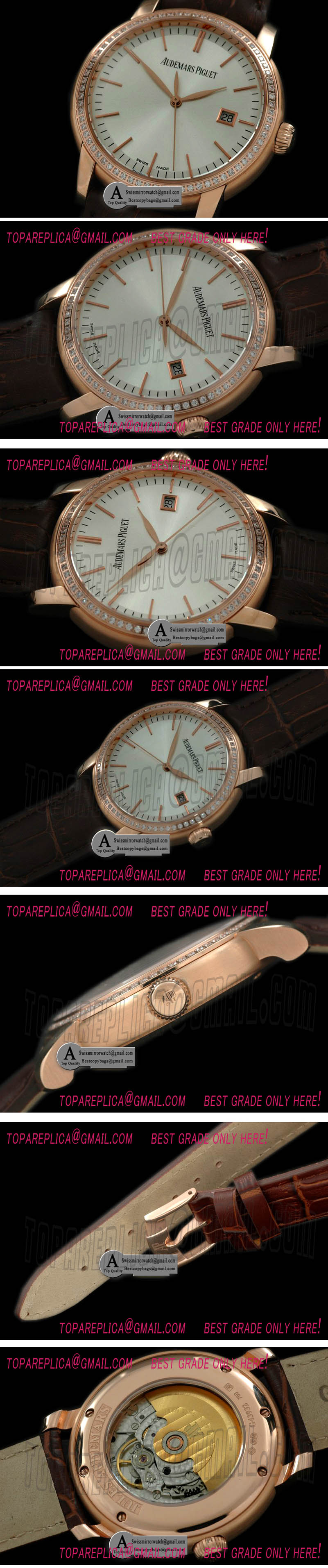 Audemars Piguet Jules Audemars Classic Automatic Rose Gold/Diamond White ETA 2824-2 Replica Watches