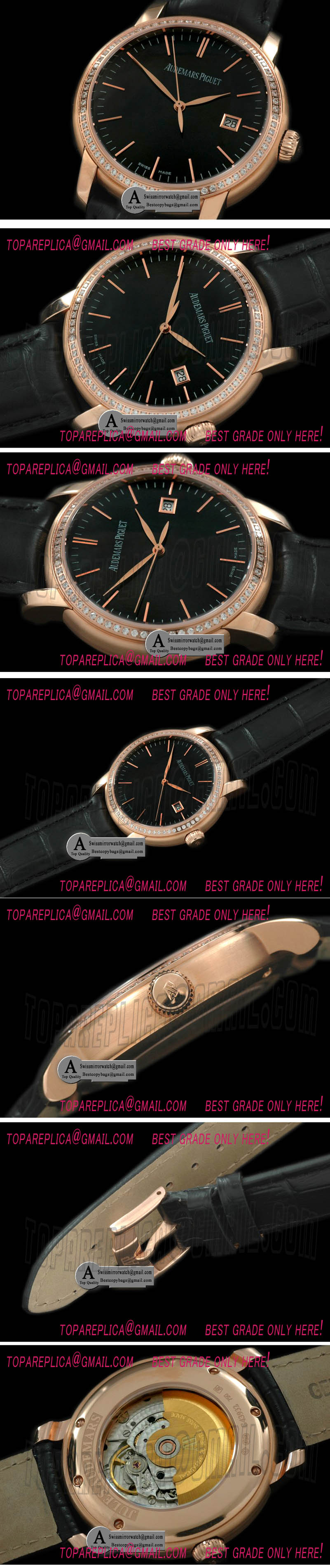 Audemars Piguet Jules Audemars Classic Automatic Rose Gold/Diamond Black ETA 2824-2 Replica Watches