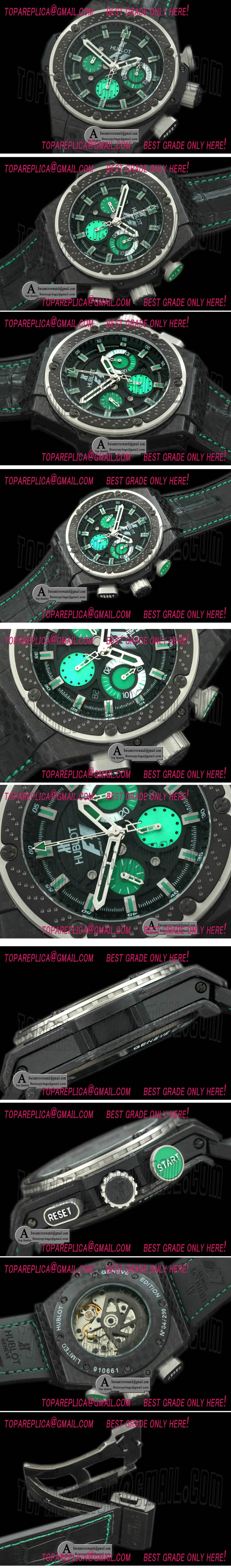 Hublot King Power F1 Interlago SS/Leather Black/Grn A-7750 28800bph Replica Watches