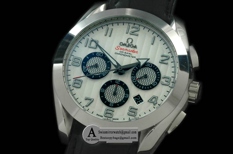 Omega Aqua terra Chrono SS/Leather White Asian 2813 Replica Watches