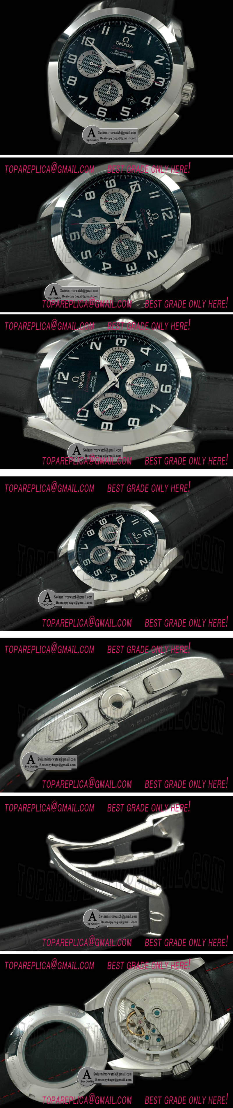 Omega Aqua terra Chrono SS/Leather Black Asian 2813 Replica Watches