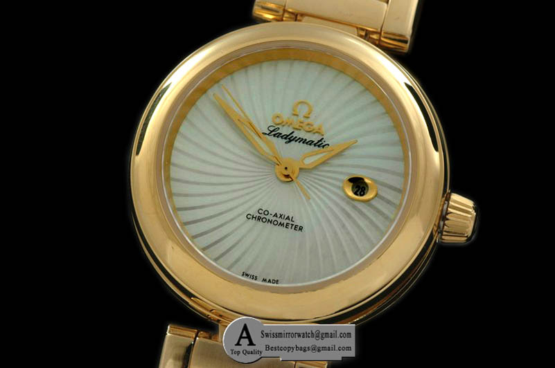 Omega Deville Ladymatic Mid Yellow Gold/Yellow Gold White A-2836 Replica Watches