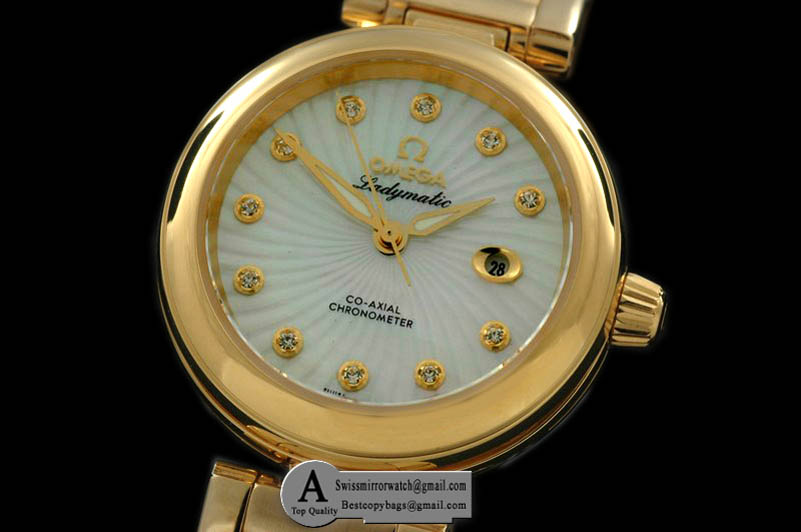 Omega 425.60.34.20.55.002 Deville Ladymatic Mid Yellow Gold/Yellow Gold White A-2836 Replica Watches