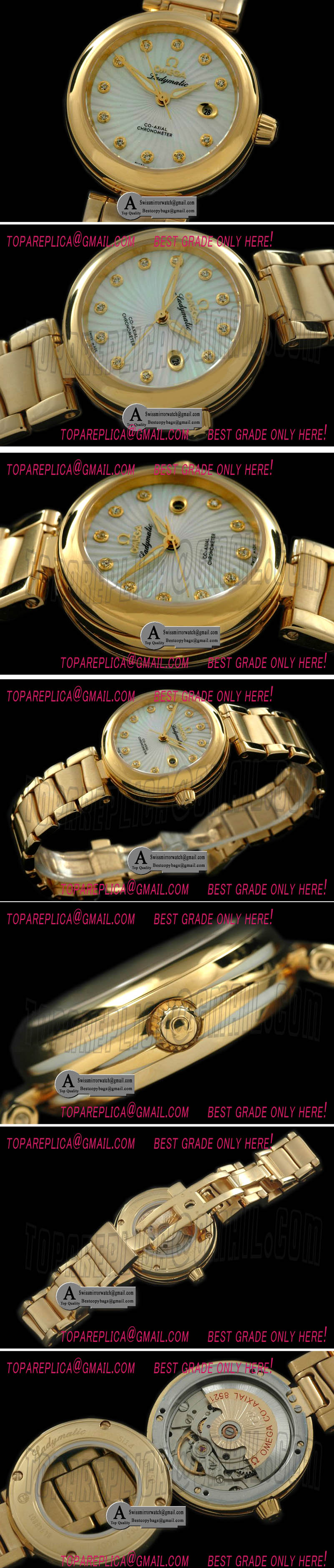 Omega 425.60.34.20.55.002 Deville Ladymatic Mid Yellow Gold/Yellow Gold White A-2836 Replica Watches