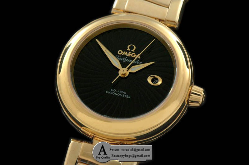 Omega Deville Ladymatic Mid Yellow Gold/Yellow Gold Black A-2836 Replica Watches