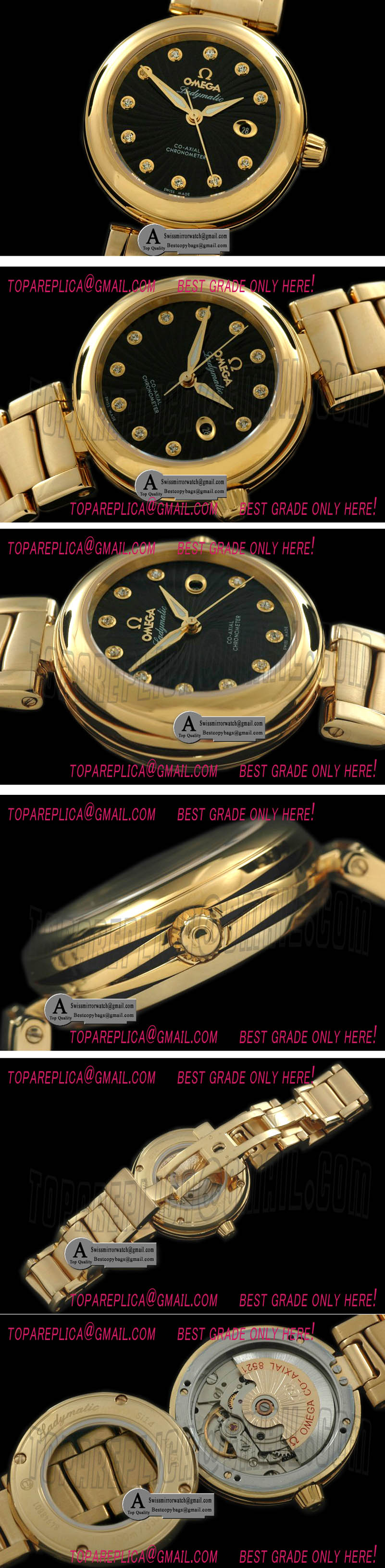 Omega 425.60.34.20.51.002 Deville Ladymatic Mid Yellow Gold/Yellow Gold Black A-2836 Replica Watches