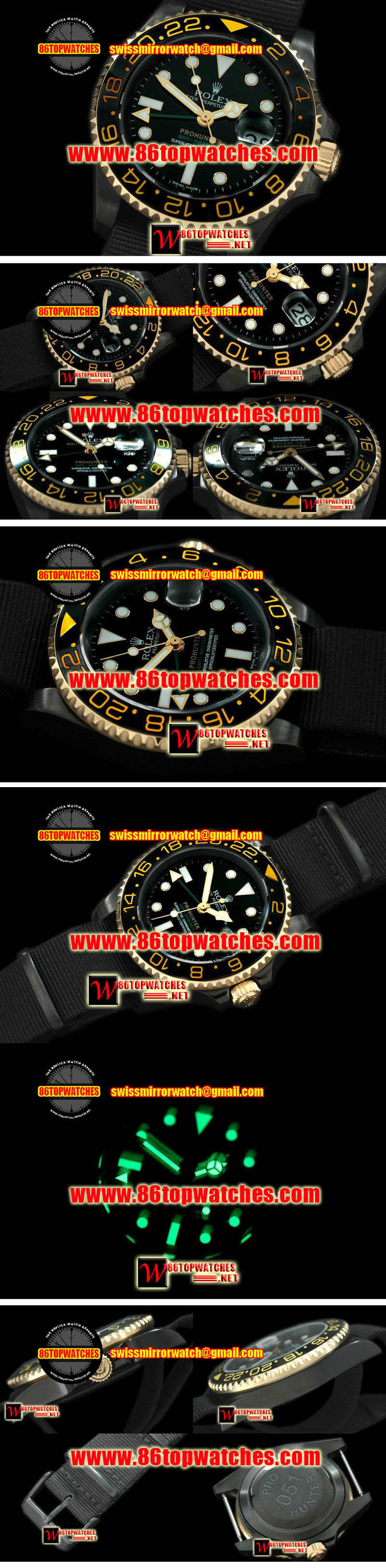Rolex Pro Hunter GMT Master PVD/Yellow Gold Black Ceramic Bezel Asia 2836 Replica Watches