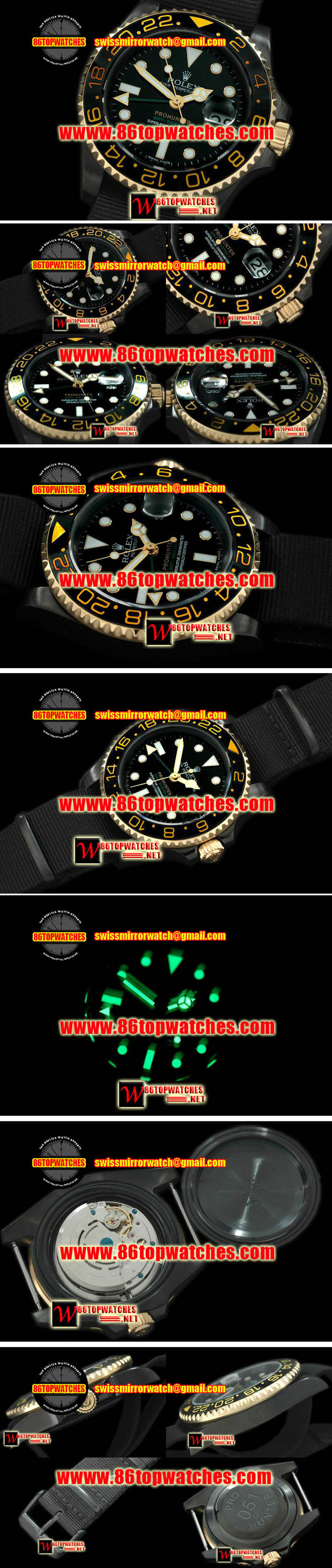 Rolex 116713 Pro Hunter GMT Master PVD/Yellow Gold Black Ceramic Bezel A2813 Replica Watches