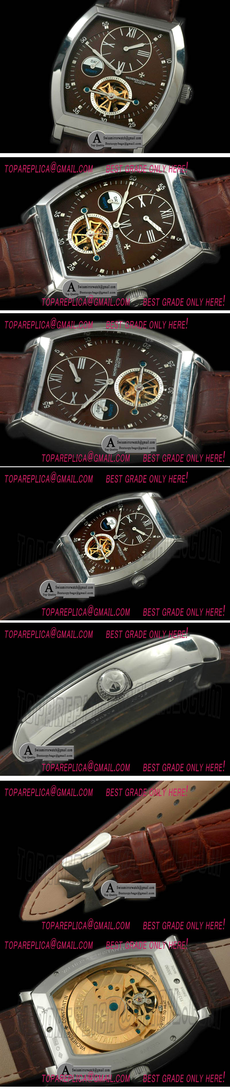 Vacheron Constantin Malte Regulator Tourbillon SS/Leather Brown Dial Asian 2813 Replica Watches