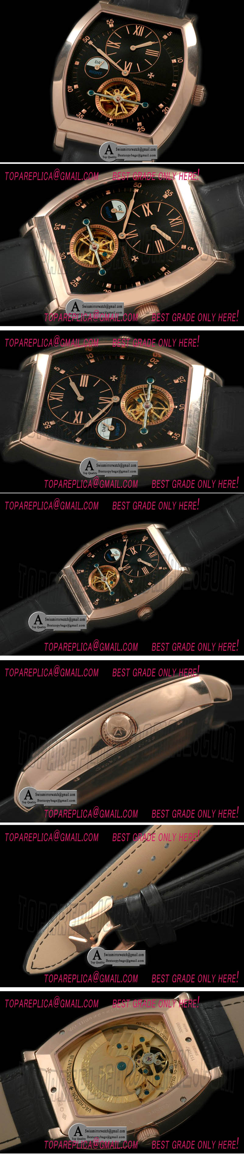 Vacheron Constantin Malte Regulator Tourbillon Rose Gold/Leather Black Dial Asian 2813 Replica Watches