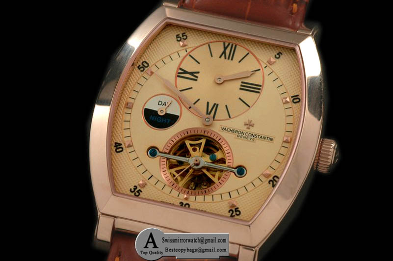 Vacheron Constantin Malte Regulator Tourbillon Rose Gold/Leather Gold Dial Asian 2813 Replica Watches