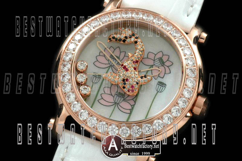 Luxury Chopard Happy Sports Animal Kingdom Rose Gold/Leather Diamond White Swiss Quartz