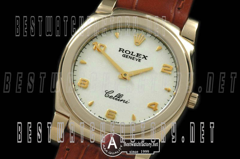 Rolex Cellini Mid Size Yellow Gold/Leather White Numeral Swiss Quartz