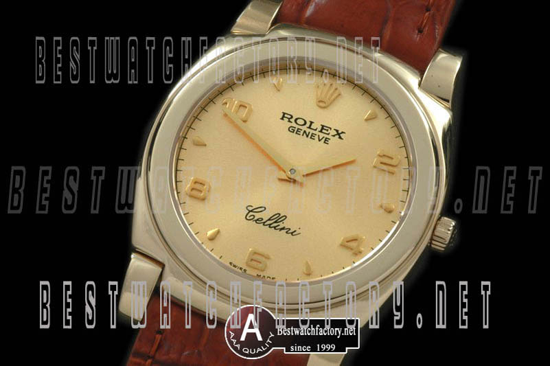 Rolex Cellini Mid Size Yellow Gold/Leather Gold Numeral Swiss Quartz