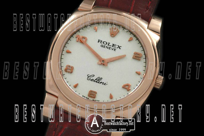 Rolex Cellini Mid Size Rose Gold/Leather White Numeral Swiss Quartz