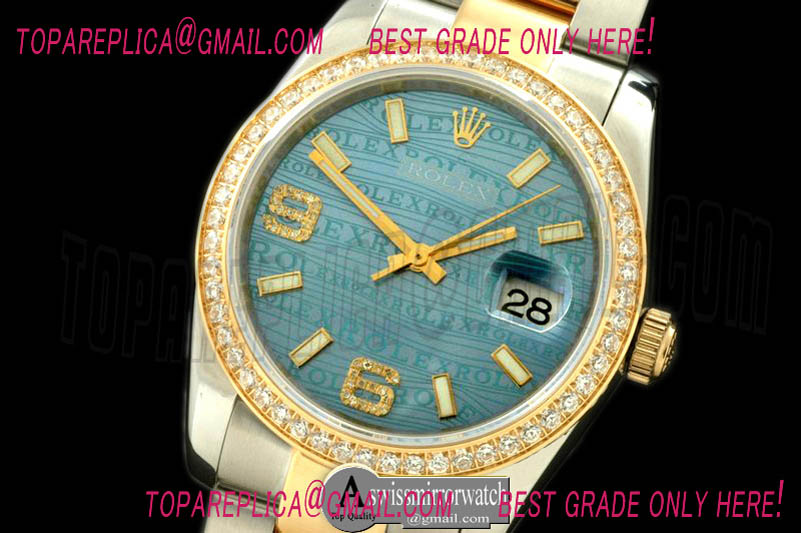 Rolex SS/YG TT Blue Swiss Eta 2836/3135-Real Diamonds