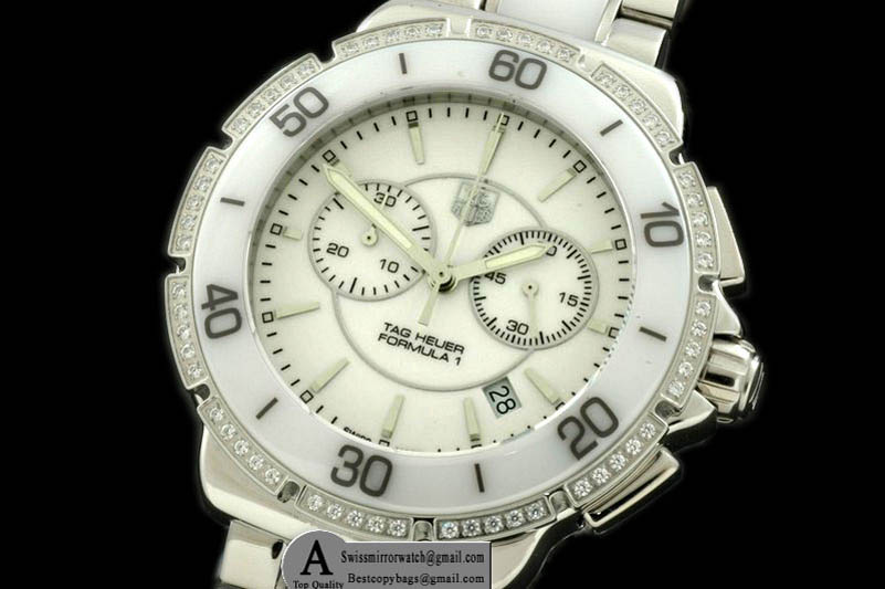 Tag Heuer F1 Ladies SS Ceramic Diamond White Swiss Eta Replica Watches