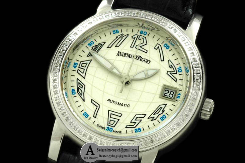 Audemars Piguet 15140OR.ZZ.A088CR.02 Jules Audemars Globe SS/Leather/Diamond White Swiss Eta 2824 Replica Watches