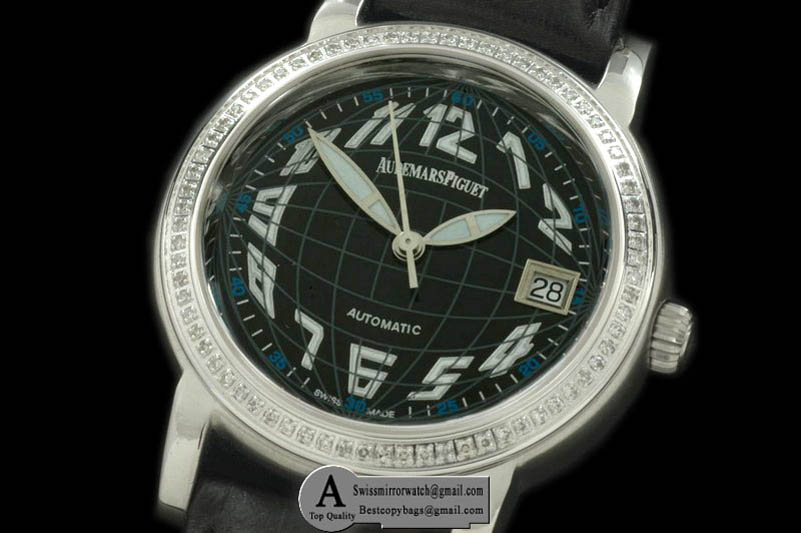 Audemars Piguet 15140BC.ZZ.A002CR.02 Jules Audemars Globe SS/Leather/Diamond Black Swiss Eta 2824 Replica Watches