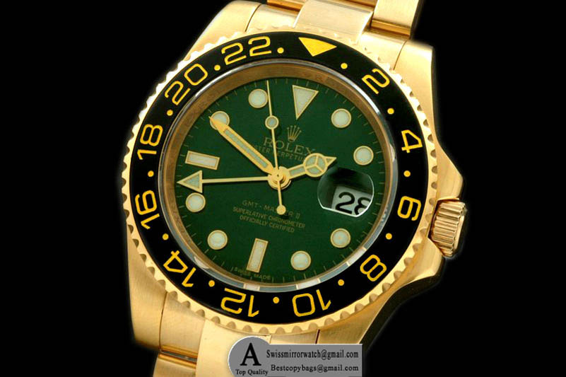 Rolex 116718 GMT Master Yellow Gold/Yellow Gold 2008 GMT Green Asian 2813 Replica Watches