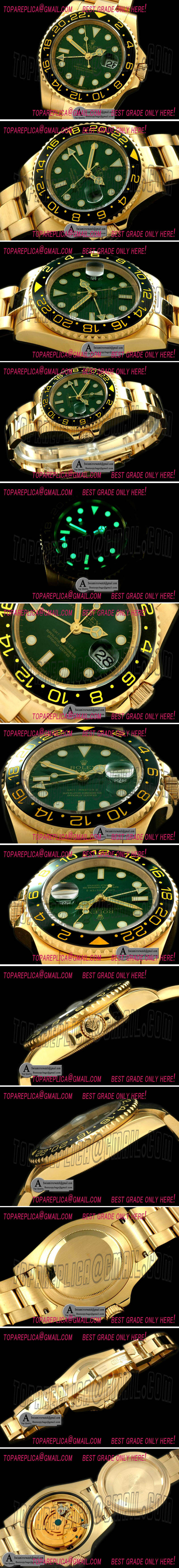 Rolex GMT Master Yellow Gold/Yellow Gold 2008 GMT Green Asian 2813 Replica Watches