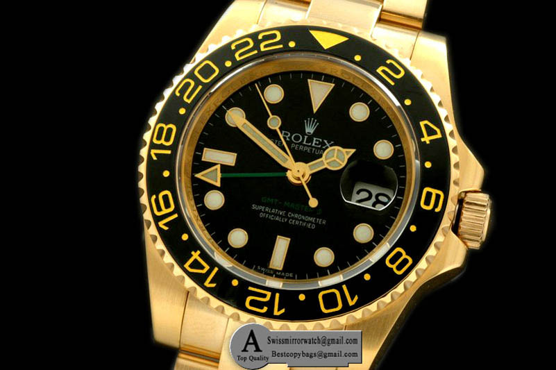 Rolex 116718 GMT Master Yellow Gold/Yellow Gold 2008 GMT Black Asian 2813 Replica Watches