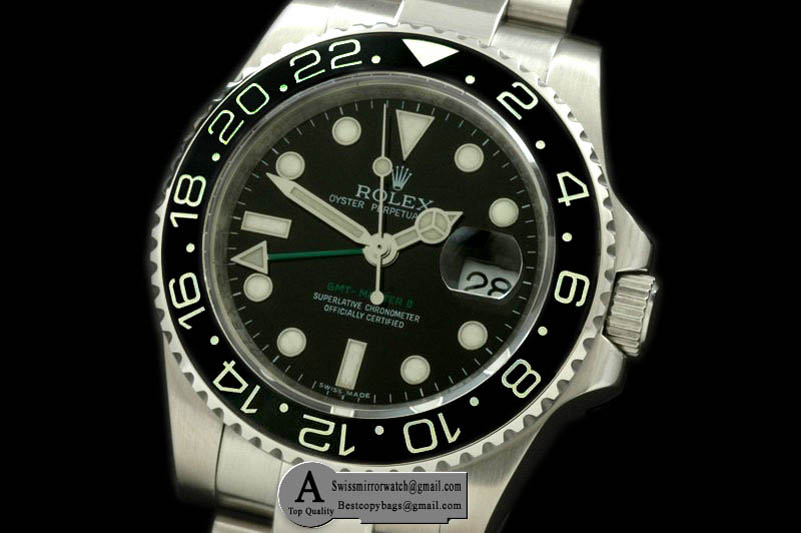 Rolex 116710 GMT Master SS SS 2008 GMT Black Swiss 2836 Replica Watches
