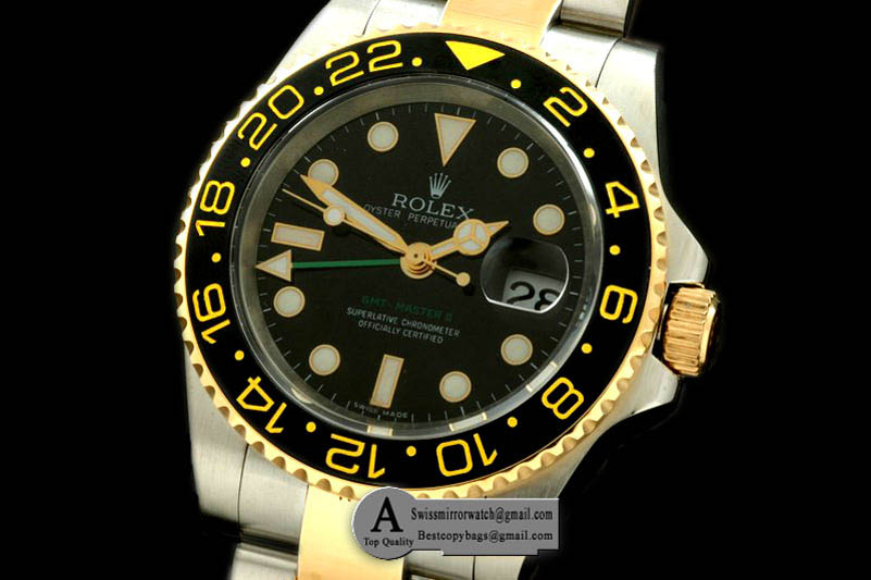 Rolex 116713LN GMT Master SS/Yellow Gold 2008 GMT TT Black Asian 2813 Replica Watches