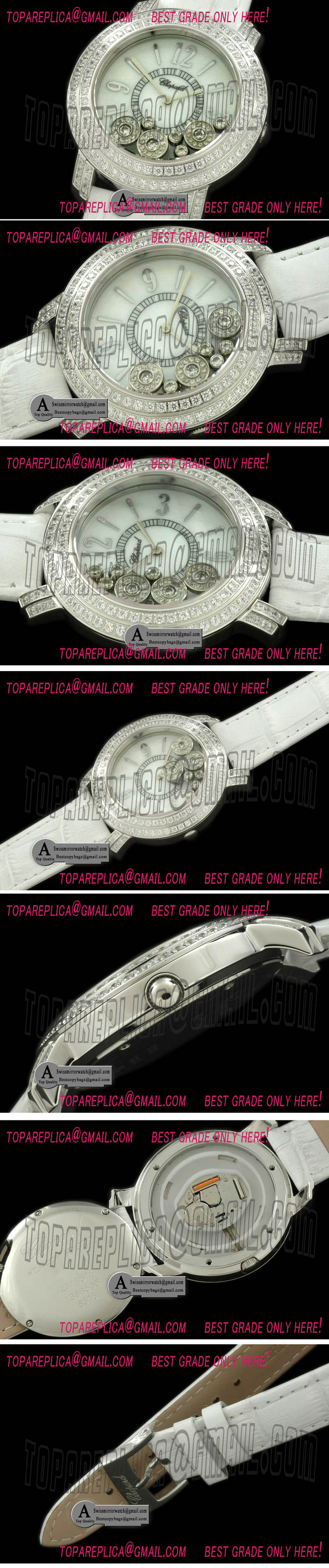 Chopard Happy Sports Ladies SS Leather White Swiss Quartz Replica Watches