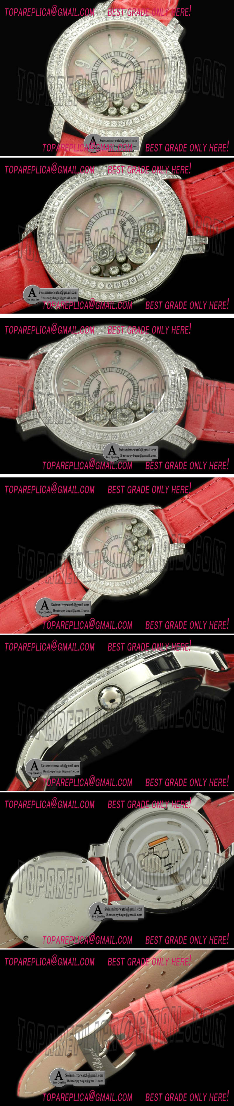 Chopard Happy Sports Ladies SS/Leather MOP Pink Swiss Quartz Replica Watches