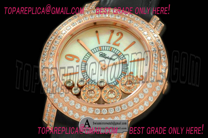 Chopard Happy Sports Ladies Rose Gold Leather White Swiss Quartz Replica Watches