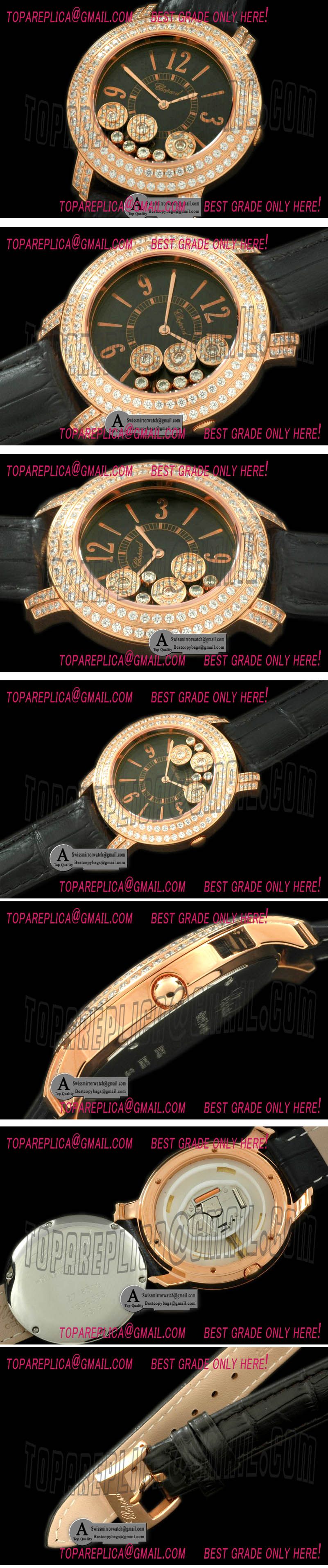 Chopard Happy Sports Ladies Rose Gold Leather Black Swiss Quartz