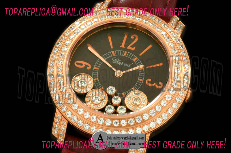 Chopard Happy Sports Ladies Rose Gold Leather Grey Swiss Quartz Replica Watches